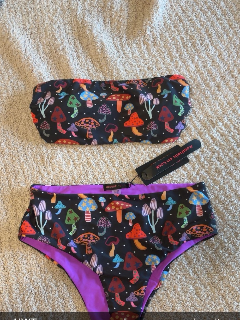 High cut Mushroom Neon Two-Piece Swim Set - Black & Purple